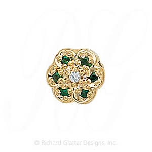 GS036 D/E - 14 Karat Gold Slide with Diamond center and Emerald accents 